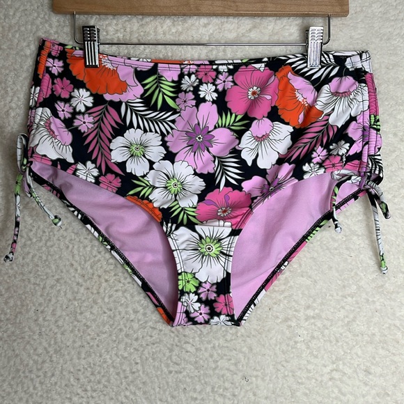 NWT SALT + COVE Womens Bikini Pink & Black Floral Swim Bottoms Extra Large XL - Picture 2 of 5